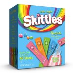 Skittles Singles To Go Tropical Flavors Variety Pack， Powdered Drink Mix， Includes 4 Flavors， Strawberry Starfruit， Mango Tangelo， Kiwi Lime， Pineapple Passionfruit， 40 Count